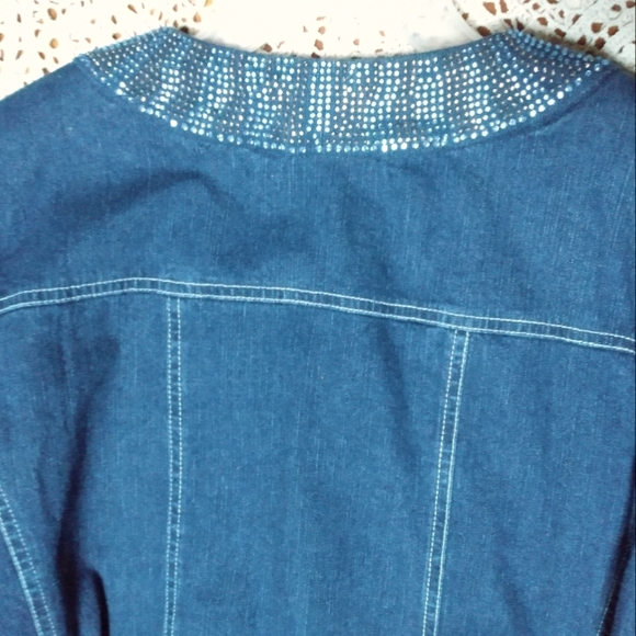 NWOT Quacker Factory Rhinestone Denim Jacket Blue L - Picture 7 of 7